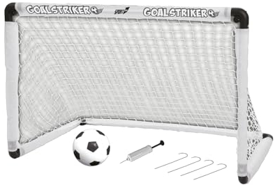 Sport1 Porta calcio Goal Striker. Porta da calcio pieghevole e trasportabile. Giochi da esterno per bambini giardino/casa. Porta da calcio per bambini, palla gonfiabile 12cm e pompa. Dim. 90x59x61.