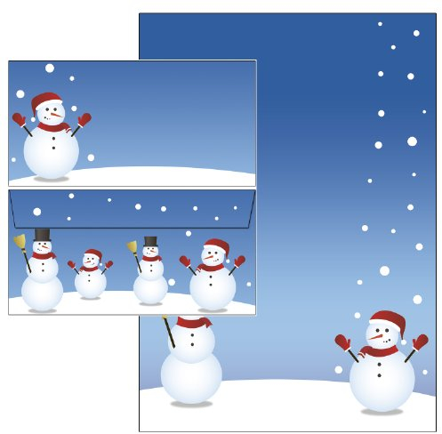 zwei nette Schneemänner 50-teilig 25 Blatt Briefpapier + 25 Stück Briefumschläge DIN lang ohne Fenster 5405+6405