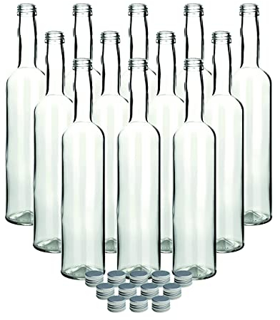 gouveo 30er Set Glasflasche 500 ml Bordeaux mit Schraub-Deckel silberfarben - Kleine Flasche aus Glas für Küche und Haushalt - Leere Flasche für Likör, Öl, Essig