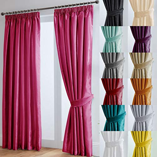 John Aird Luxury Faux Silk Fully Lined Pencil Pleat Curtains With Matching Tie Backs (Fuchsia, 229cm Width x 229cm Drop (90x 90)