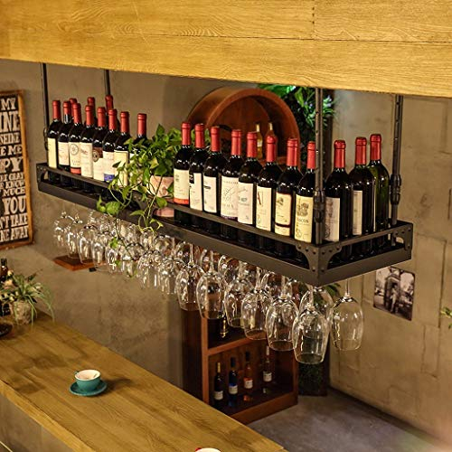 WURE Portabottiglie rovesciabile Porta Ferro battuto a Muro Portabicchieri pensile Europeo Portabottiglie da Vino Altezza Regolabile Bar Bicchieri da Vino a casa Mensola Ornamenti creativi Calice
