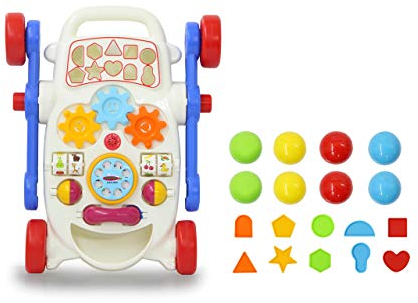 JAMARA 460586 - Lauflernwagen My First Walker-fördert spielerisch die feinmotorischen Fähigkeiten, ergonomisches Design mit Haltegriff, incl. Sound Box, Telefon und Drehscheibe Bunt
