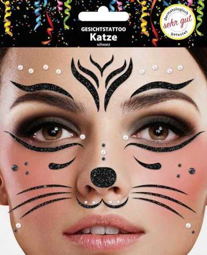 Gesichtstattoo - Glitzer Aufkleber Klebetattoos Temporäres Glitter Face Tattoo Motto Party Karneval Halloween (Katze)