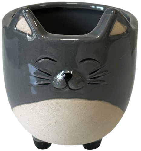 LE MONDE DES ANIMAUX Cache Pot de Fleurs - Chat Gris