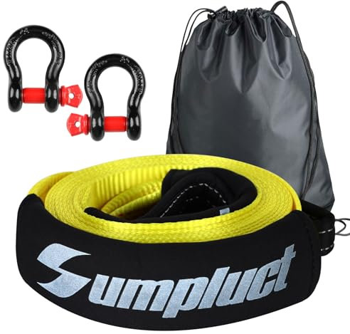 Truck Tow Rope Heavy Duty Tow Strap 5Mx5CM Break Strength 10 Ton(22000lbs) + 3/4D-Ring Shackles,Loops,Recovery Kit Travel RV Car Accessories 4x4 for Jeep,SUV,Emergency Off-Road Recovery Tow Strap