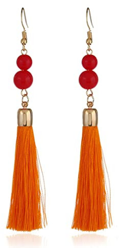 YAZILIND Lange Quaste Baumelnde Ohrringe Kugelförmige Runde Perlen Dekoration Damenschmuck(Orange)