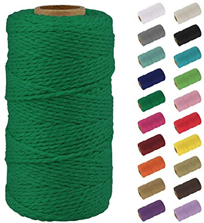 Uiopa Macrame Corde 2mm x 100m, Naturel Fil Macramé Fil de Coton Ficelle Corde, DIY Cordelette pour Tressée, Tapisserie de Plante, Tenture Murale, Cadeau Décoration, Emballage (Vert foncé)