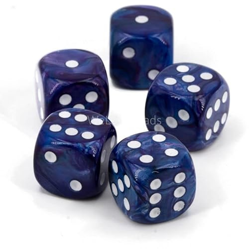 W6 Würfel (16mm) in blau Seide/Weisse Punkte - Made in Germany - WeLoveBeads - 5 Stück