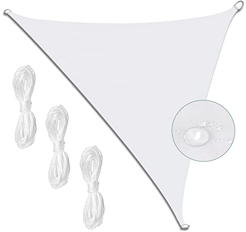 MEEYI Dreieck Sonnensegel 4x4x4m Imprägniert Segel Baldachin 98% UV Schutz Sonnenschutz Wasserdicht für Garten Balkon Camping Outdoor mit Seil Weiß