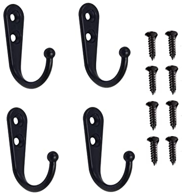 Yesmin 4 PCS Wall Mounted Hooks Coat Hooks Retro Door Robe Hook for Hanging Towel Clothes Hat Key Cup Single Metal Hook Cloth Hanger for in Bedroom Bathroom Kitchen Cupboard (with 8 Pcs Screws)-Black