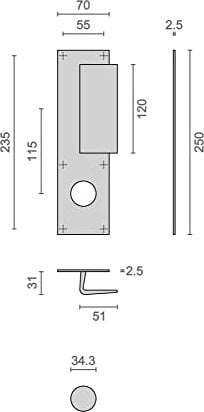 Poignée palière aluminium type Bastille 70x250mm argent trou de 34 - HERACLES - I-231103TR34