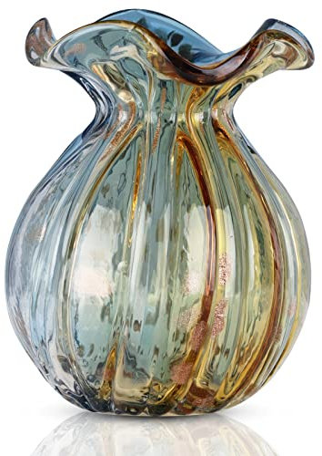 Glasvase Handgefertigte Welle Flaschenoberteil Dekorative Vase Vintage Look Dekorative Vase für Landhaus Bauernhaus Wohnzimmer, Küche, Hochzeit und Büro Center Tisch zum Ausstellen von Blumen (B2)