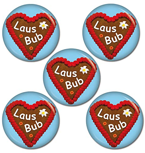 3|5|10 SET Button Lebkuchenherz Lausbub 37 mm Button Ansteckbutton Pin Oktoberfest Wiesn Volksfest für Dirndl oder Lederhose (05x Lebkuchenherz Lausbub)
