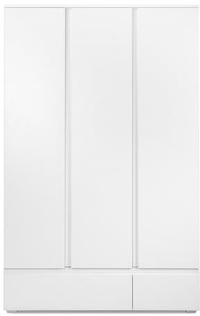 Calicosy Armoire 3 Portes 2 tiroirs Blanc - L120 x H191cm