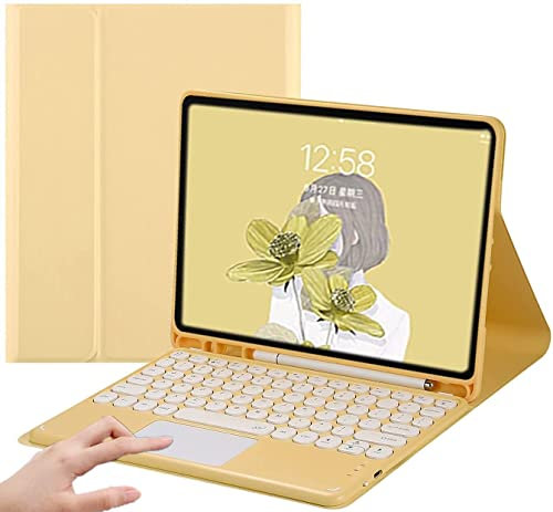 PboyiqiS Keyboard Case for iPad (A16) 11th 2025/iPad 10th Generation, Touchpad Detachable Keyboard with Pencil Holder -Slim Leather Folio Smart Cover for iPad11/iPad10(Yellow)