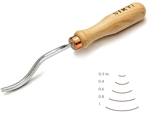 Stryi Wood Carving Bent Gouge 0.2 #7, Woodcarving Long Bent Chisel, Spoon Carving Tools, Kuksa Carving, Woodworking Radial Gouge, Carbon Steel For Hard and Soft Woods BG75