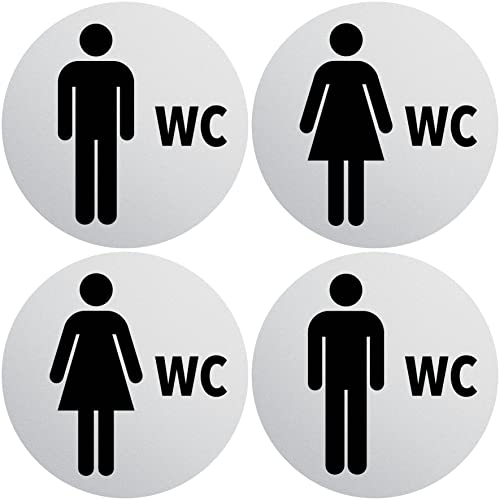 Clever Pool Aufkleber WC Toiletten Set Damen + Herren Schild – wetterfest - Toilettenschild – Türschild – Folienschild – D = 148 mm, Hinweisschilder (2 WC Herren+Damen grau)