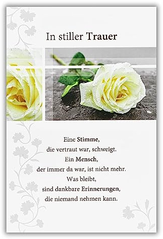 bsb Trauerkarte zur Beerdigung - liebevolle Beileidskarten mit Umschlag - Trauerkarte hochwertig mit weißer Rose - Herzliches Beileid Karte Trauer - Kondolenzkarte in 11,5 x 17,0 cm