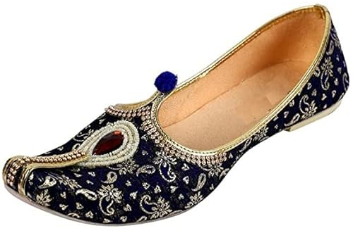 EthnicVibes Mens Wedding Jutti tradizionale Sherwani Mojari indiano Punjabi Zaffiro Scarpe US Taglia 8-12, Blu e oro., 44.5 EU