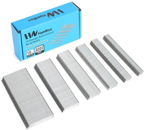 HW HAMWOO 18 Gauge Brad Nails (2,1-1/4,1,3/4,5/8,2/5 Inch),6000Pcs Galvanized 18GA Nail Gun Nails Assorted,Suitable for Most Brand of 18 Gauge Pneumatic and Electric Brad Nailer
