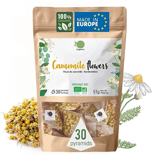 ORIGEENS INFUSION CAMOMILLE BIO Origine Europe - 30 sachets de thé | Infusion vrac, Tisane Bio Sommeil et Digestion | Fleurs de Camomille Allemande - Camomille Sauvage Bio