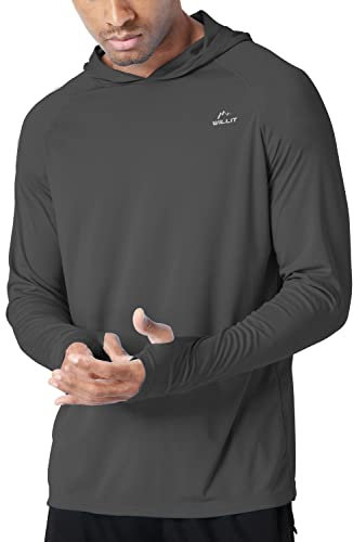 WILLIT Herren Hoodie Kapuzenpullover UPF 50+ Sonnenschutz Rashguard Kapuzen Shirt Langarm SPF Angeln Outdoor Laufen Wandern Leicht Tiefgrau L