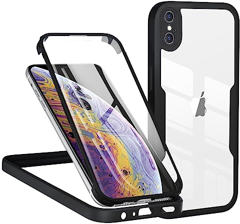 TVVTPU Kompatibel mit iPhone X/XS Hülle, 360 Grad Stoßfest Handyhülle mit Eingebaute Displayschutzfolie Ganzkörper Schutz Silikon Bumper Outdoor Schutzhülle Case für iPhone X/XS, Schwarz