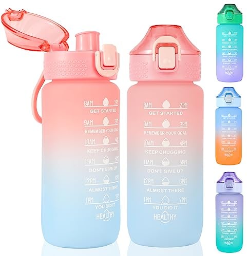 SUPPRUI Kinder Trinkflasche Auslaufsicher Wasserflasche 600ml, Trinkflasche mit Zeitmarkierungen Schule und Sport Flasche Tritan Wasserflasche BPA frei mit 1-Klick Verschluss