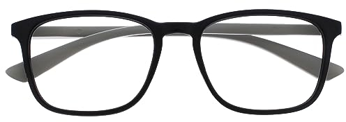OPULIZE Max Lesebrille - Klassische große rechteckige Fassung - Brille in Mattschwarz mit grauen Bügeln - Herren Damen Unisex - R78-1 - +3,50