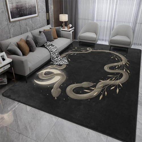 9CH Schwarzer Schlangen-Teppich, moderner Gothic-Stil, Schlangen-Teppich, rutschfest, weicher Hexenteppich, Bodenteppich für Schlafzimmer, Wohnzimmer, Esszimmer, Büro
