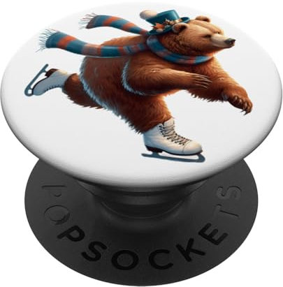 Bear Eislaufen mit Skibrille Bear Ice Skating PopSockets mit austauschbarem PopGrip