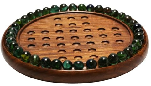 Vriksha Kraft Handgefertigtes Holz-Solitär-Marmorspiel - 33 Marmorkugeln Solitär-Brettspiel Holz groß - Brettstrategiespiel für Erwachsene und Familie - Brettspiele Geschenke