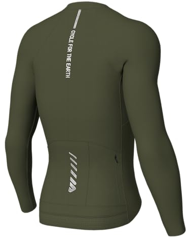 Lo.gas Radtrikot Herren Langarm, Rennrad Trikot Durchgehender Reißverschluss mit 3 Taschen, Olivgrün, L