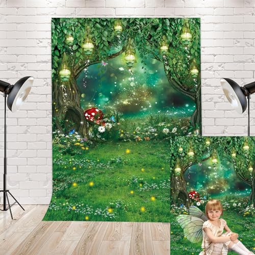 5x7FT Enchanted Forest Backdrop Fairy Tale Background for Photography Mushroom Butterfly Dreamy Forest Wonderland Banner Portrait Girl Birthday Party Decor Photobooth Photo Booth Props (5X7FT)