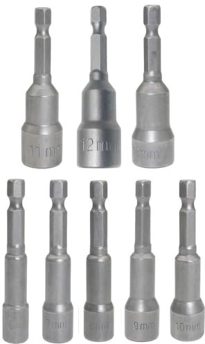 Shallho Lot de 8 douilles hexagonales magnétiques 6-13 mm 1/4 Adaptateur de clé à douille Adaptateur Jeu d'embouts