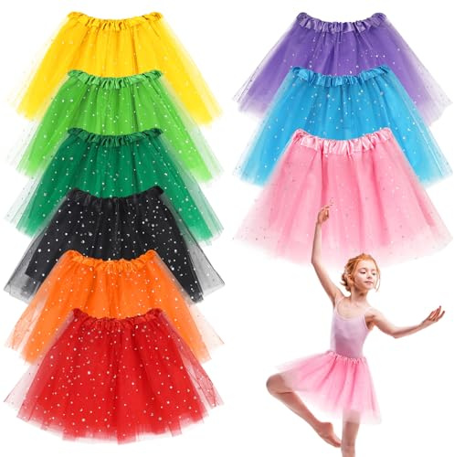 ZhouBoat 9 Pcs Girls Tutu for Toddler 3-8 Years, Star Ornament 4 Layers Tulle Dance Skirts Dresses for Halloween Christmas Costume Birthday Party Multi