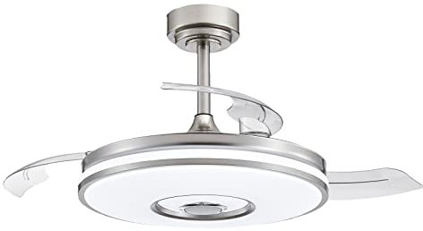 HUOLE Ventilateur Plafond Invisible Dimmable avec 6 Vitesses, Ventilateur Plafond avec Lumiere 48CM Réglable, 30W Timing - Φ48cm (Argent)