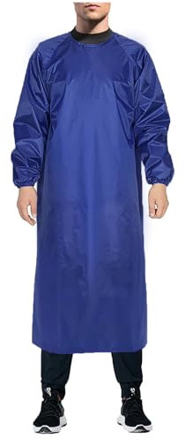 Waterproof Coveralls Oil Acid Alkali Resistant Soft Long Sleeve Apron Gown Personal Protective Workwear, Thin Blue, length：49.2in