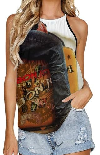 Bon Music Jovi Damen Tank Top Ärmellos Rundhals T-Shirt Casual Sport Stretchy T-Shirt, Schwarz , 58