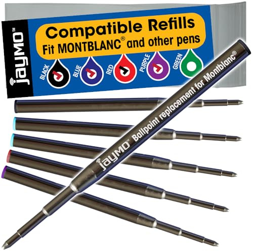 Jaymo Ricambio per Montblanc 128211/128214/116215/116218 – Misura 98 mm di lunghezza – Ricarica per penna a sfera – 2 nero + 2 blu + rosso + viola