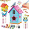 Byncceh Vogelhaus Windspiel Bastelset Kinder - DIY Set 2 Stück Bastelset Kinder zu Bauen und Malen, Schmetterlinge Deko, Vogelhaus Bausatz Kinder aus Holz, Geschenke für Mädchen Jungen