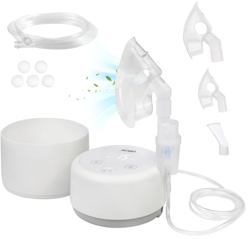 SCIAN Inhalationsgerät, Kompressor Vernebler Inhalator für Erwachsene und Kinder, Digitale LED-Timer-Anzeige, Geräuscharm, Tragbar Lagerplatz fur Heimgebrauch, weiß