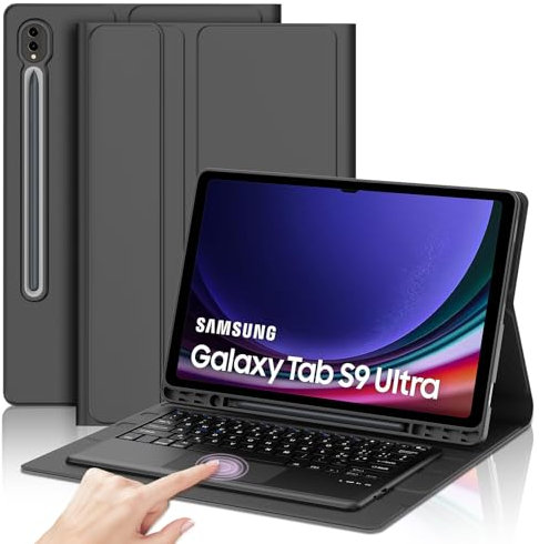 JADEMALL Tastiera con Trackpad per Samsung Tab S9 Ultra/S10 Ultra 14.6 2023/2024, Italiano QWERTY Tastiera Bluetooth Rimovibile per Samsung Galaxy Tab S9 Ultra con Touchpad, Nero