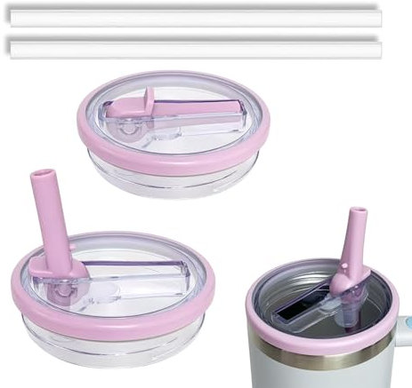 Bnoname 2 Pack 40 oz Tumbler Flip Straw Lid Replacement, Leak-Proof, Splash Resistant, Modern, Light Purple, Plastic, Reusable Tumbler Cover for Stanley Cup