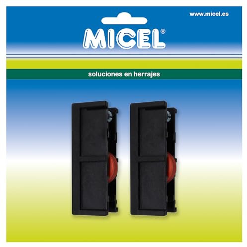 MICEL - 92537 - Rodamiento para Ventana Perimetral Corredera Aluprom 18, con regulación de altura, Pack de 2 Unidades, en Nylon, acabado Negro, 61 x 21,8 x 25 mm