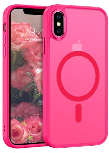 BENTOBEN Funda Magnética para iPhone XS MAX, 6,5''[Compatible con Magsafe] Carga Inalámbrica Carcasa iPhone XS MAX Funda Translúcido Mate Protección Grado Militar Anti-Arañazos Anti-Golpes-Rosa Roja