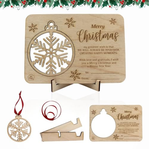 ayurvana Tarjeta de Navidad en Inglés de Madera | Merry Christmas | Tarjeta de Regalo Navideña Original | Ornamento Personalizado y Ecológico para Decoración del Árbol y Regalo Navideño Original