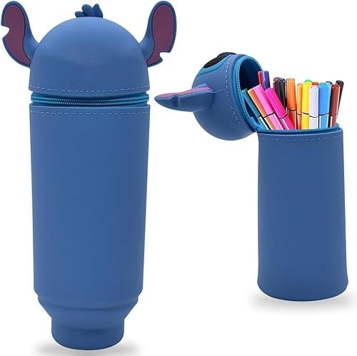 YUPDFGB Kawaii Federmäppchen, 2 in 1 aus welchem Silicon, Federmäppchen Ständer up Einziehbar Stifteköcher Schminke Tasche für Studenten Mädchen Jungen