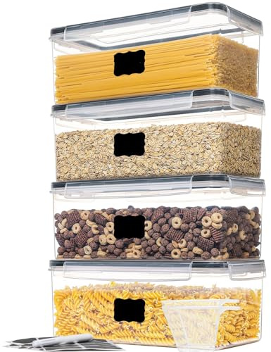 Lunpog Pasta Vorratsbehälter 4er Set, 3.2Liter Rechteckige Spaghetti Lange Nudel Aufbewahrungsbox mit Luftdicht Deckel, BPA frei Küche Lebensmittel Vorratsdosen für Pasta Haferflocken