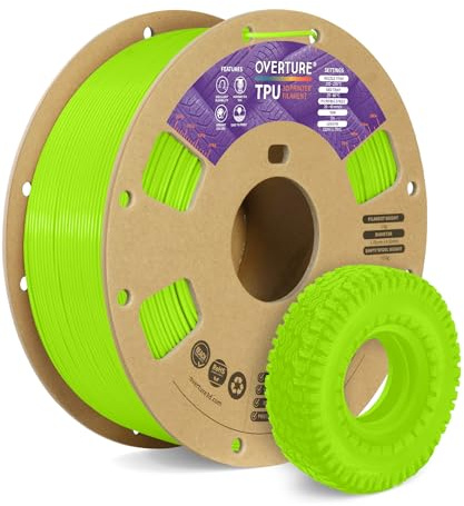OVERTURE Flexible TPU 95A 3D Printer Filament 1.75mm, 1kg Light Green | Soft & High Elasticity & Durability, Excellent Layer Adhesion, Accuracy +/- 0.02mm, Fits Most FDM (Light Green)